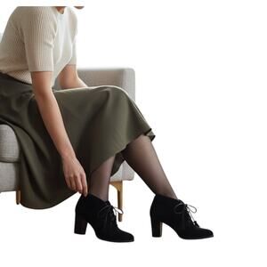 Ralph Lauren Carla Black Suede Lace-Up Ankle Boots 9.5 Block Heel Academia